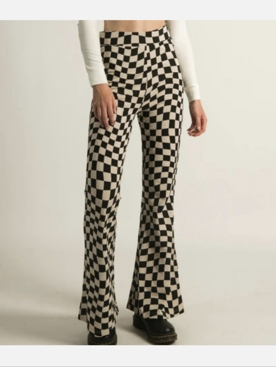 Harlow Pants - Harlow Checkerboard Flare Pants - Black & Cream